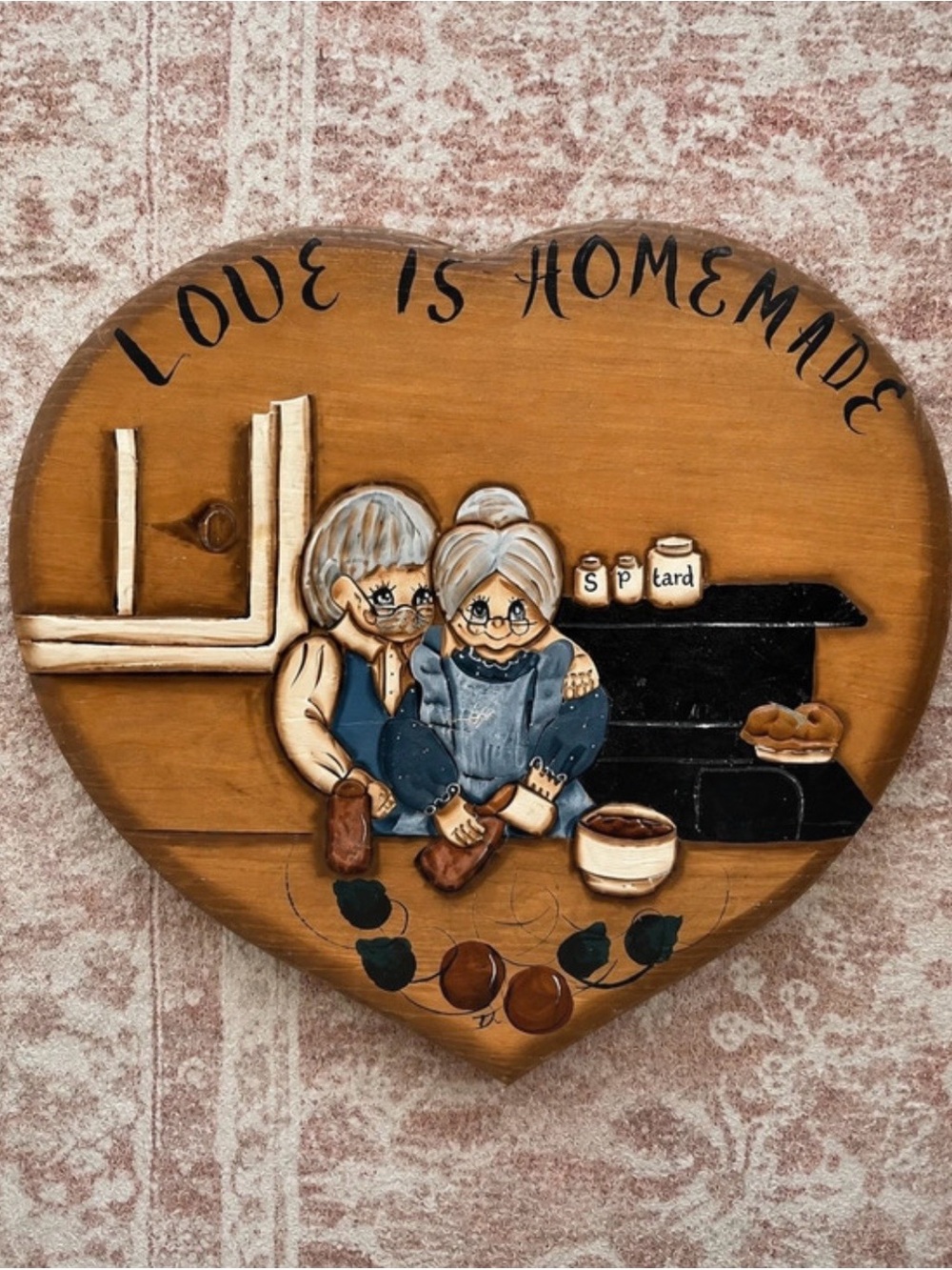 Vintage Handmade Wooden Heart “Love Is Homemade” Kitchen Wall Decor